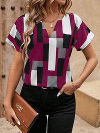 MyWesternMulticolor Abstract Stripe Print Short Sleeves Round Neck Top WesternLove