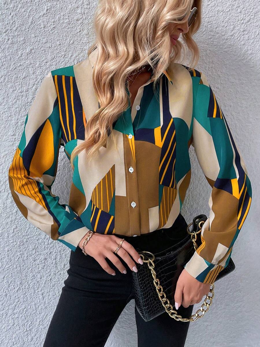 Modern Geometric Print Rayon Shirt for Women MyWestern