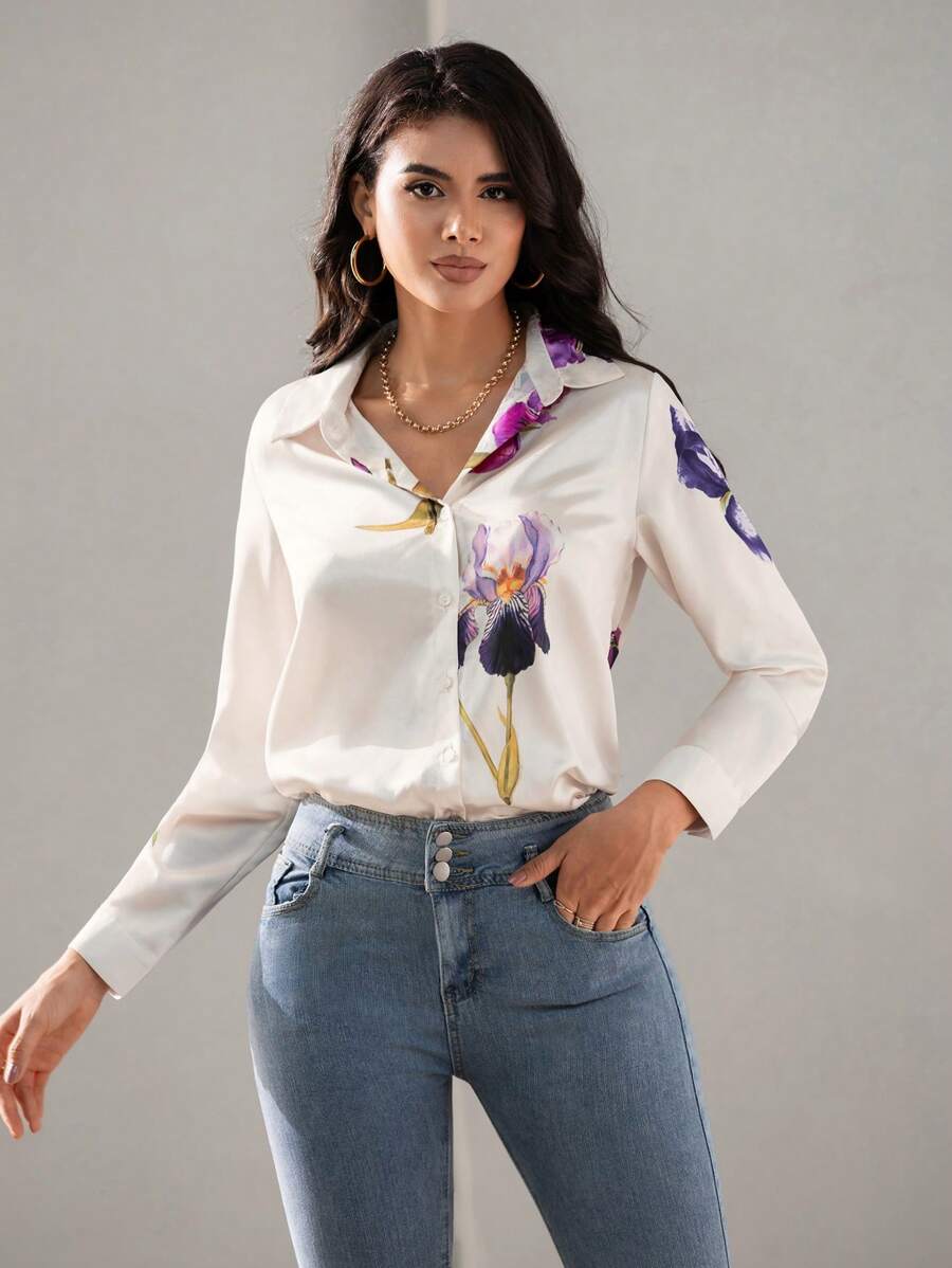 MyWestern Floral Print Twist Front Shirt