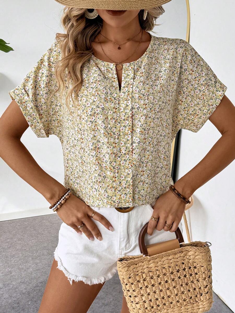 MyWesternAbstract Stripe Print Rolled-Up Short Sleeves Round Neckline Relaxed Fit Top For Women & Girls WesternLove