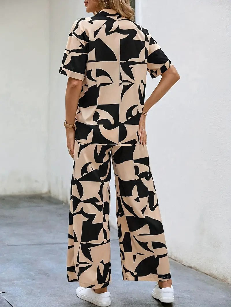 My Western Rayon Button Front Short Graphic Print Elegant Two Piece Set for Women