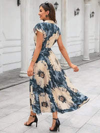 My Western Cotton Fit and Flare Printed Cap Sleeve Coller-Neck Casual Maxi Dress My Western