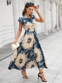 My Western Cotton Fit and Flare Printed Cap Sleeve Coller-Neck Casual Maxi Dress My Western