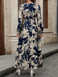 My Western Allover Print Crew Neck Dress, Elegant Long Sleeve Ankle Length Dress My Western