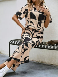 My Western Rayon Button Front Short Graphic Print Elegant Two Piece Set for Women My Western