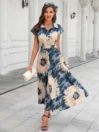 My Western Cotton Fit and Flare Printed Cap Sleeve Coller-Neck Casual Maxi Dress My Western