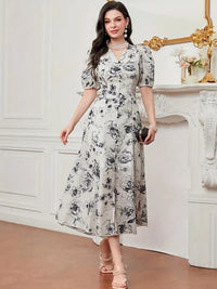 My Western Cotton Fit and Flare Printed Cap Sleeve Coller-Neck Casual Maxi Dress My Western