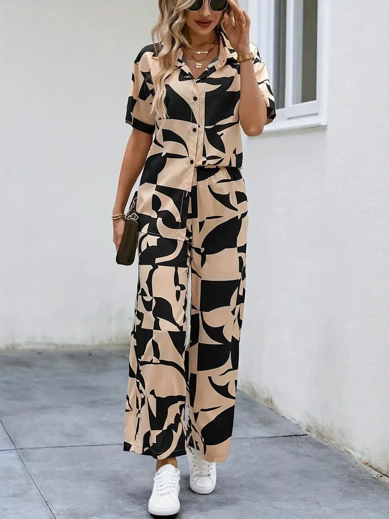 My Western Rayon Button Front Short Graphic Print Elegant Two Piece Set for Women My Western