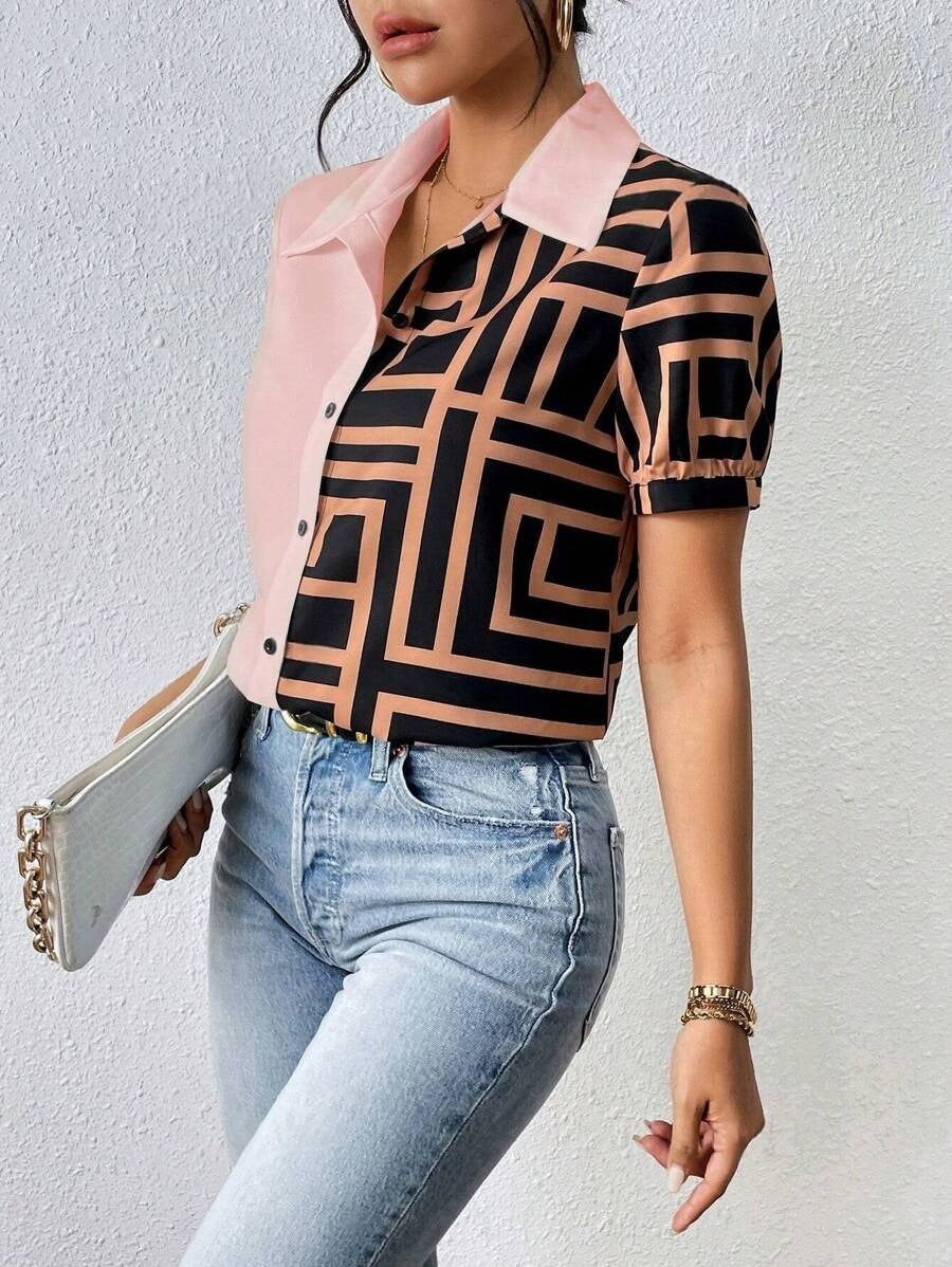 MyWestern Chic Half-and-Half Button Down Shirt My Western
